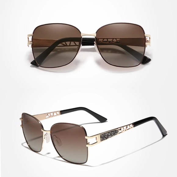 KINGSEVEN Oversized Retro Brown Gradient Crystal Gold Polarized Sunglasses - Picture 4 of 16